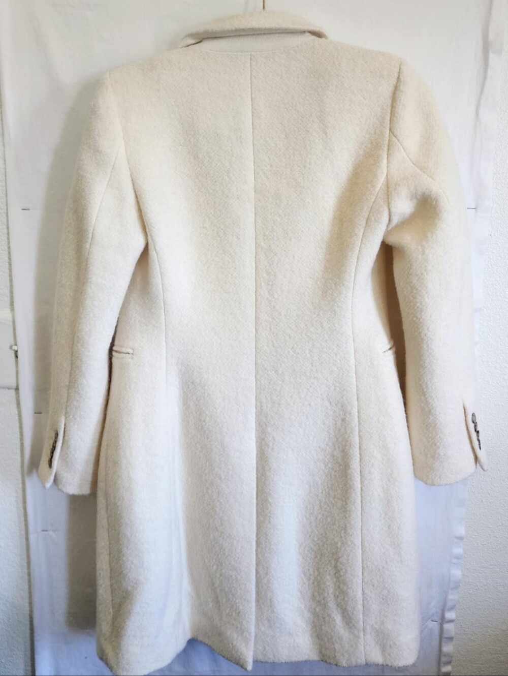 Ann Taylor Ivory Double-Breasted Long Wool Coat. - Picture 6 of 16
